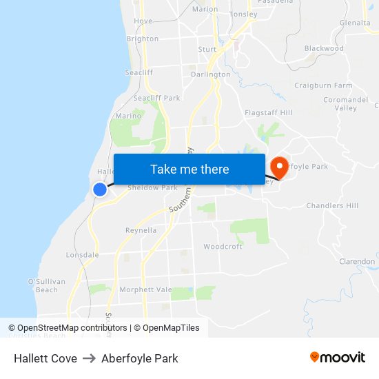 Hallett Cove to Aberfoyle Park map