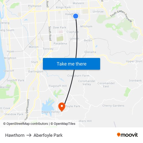 Hawthorn to Aberfoyle Park map