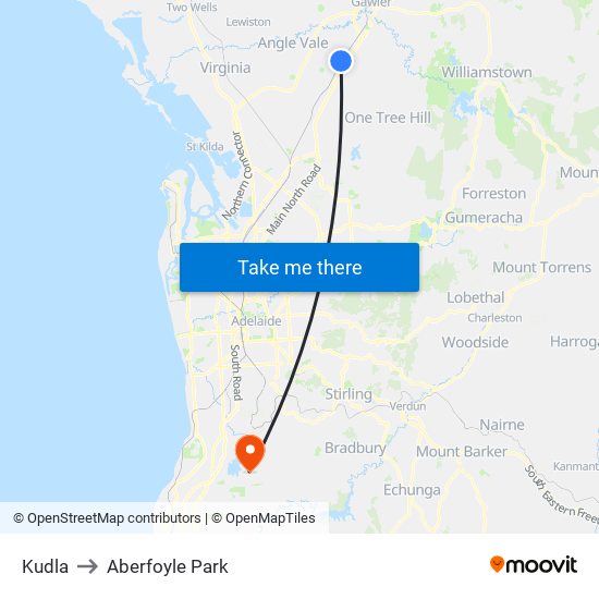 Kudla to Aberfoyle Park map