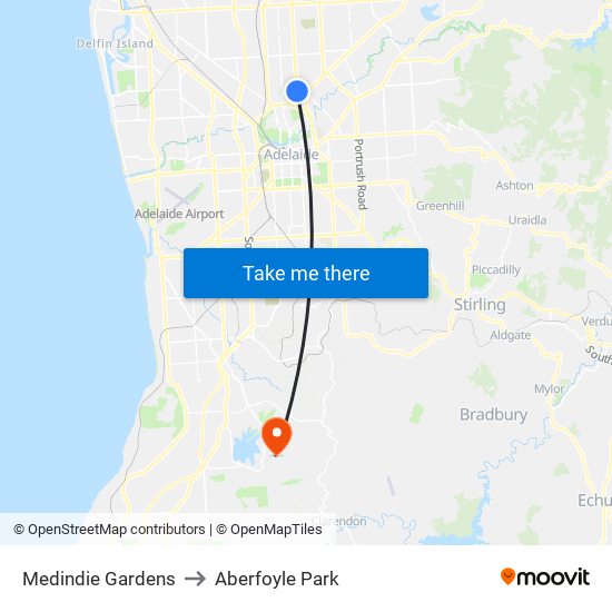 Medindie Gardens to Aberfoyle Park map