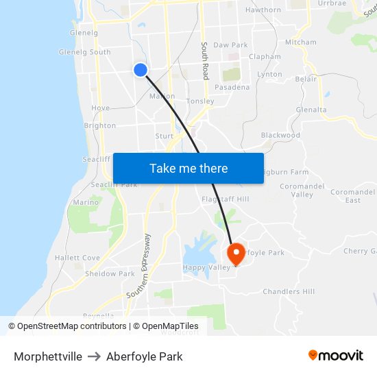 Morphettville to Aberfoyle Park map