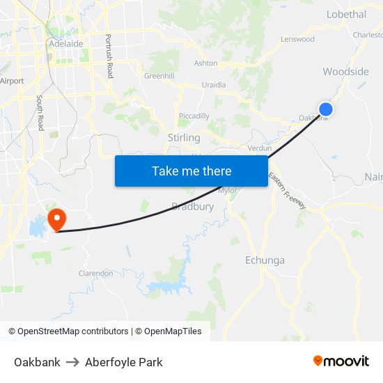 Oakbank to Aberfoyle Park map