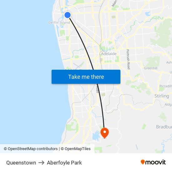 Queenstown to Aberfoyle Park map