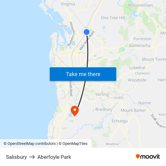 Salisbury to Aberfoyle Park map