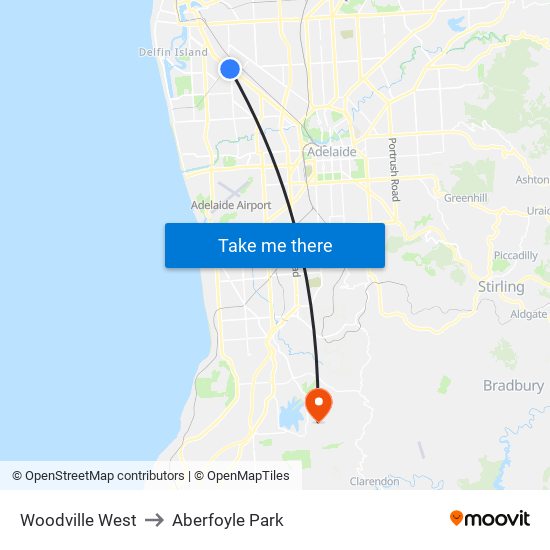Woodville West to Aberfoyle Park map