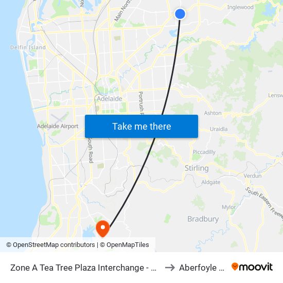 Zone A Tea Tree Plaza Interchange - West side to Aberfoyle Park map