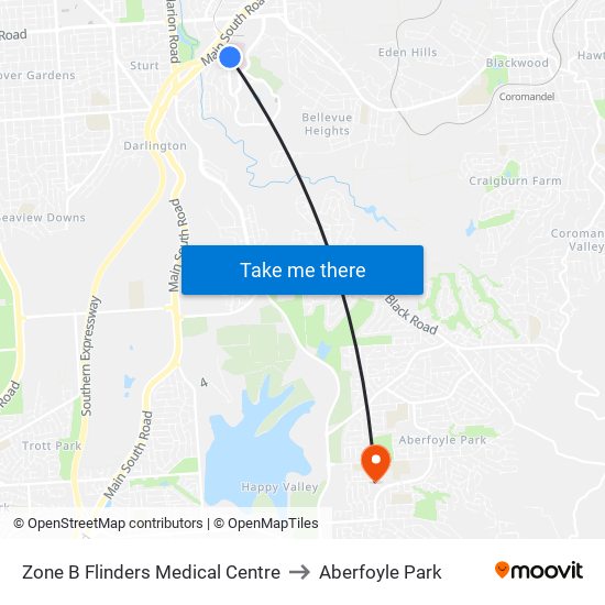 Zone B Flinders Medical Centre to Aberfoyle Park map