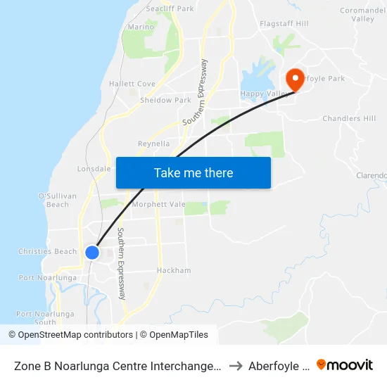 Zone B Noarlunga Centre Interchange - West side to Aberfoyle Park map