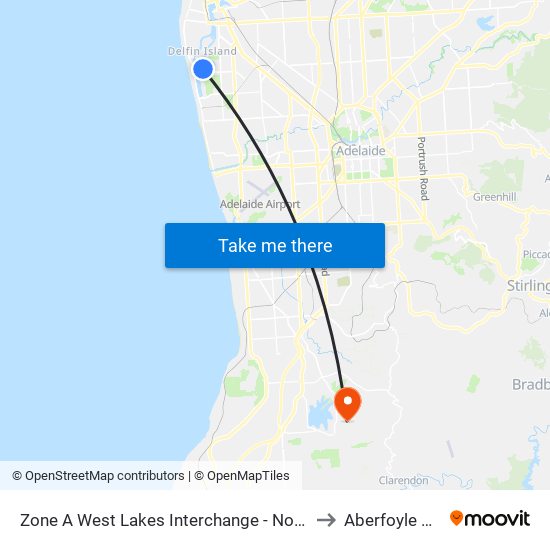 Zone A West Lakes Interchange - North side to Aberfoyle Park map