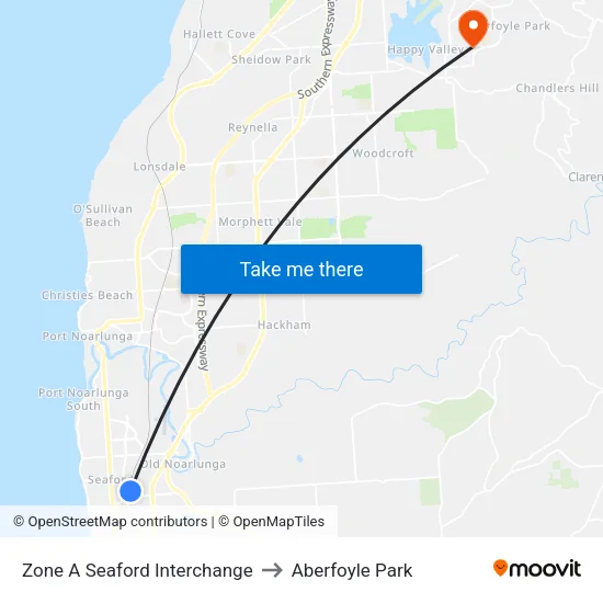 Zone A Seaford Interchange to Aberfoyle Park map