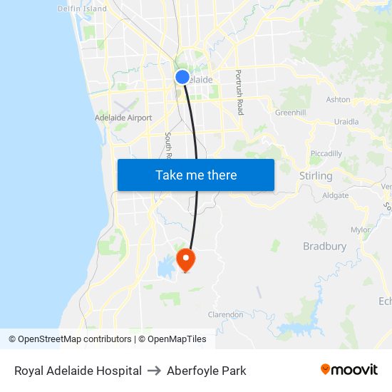 Royal Adelaide Hospital to Aberfoyle Park map