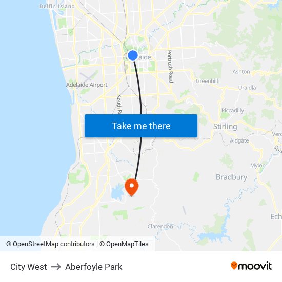 City West to Aberfoyle Park map