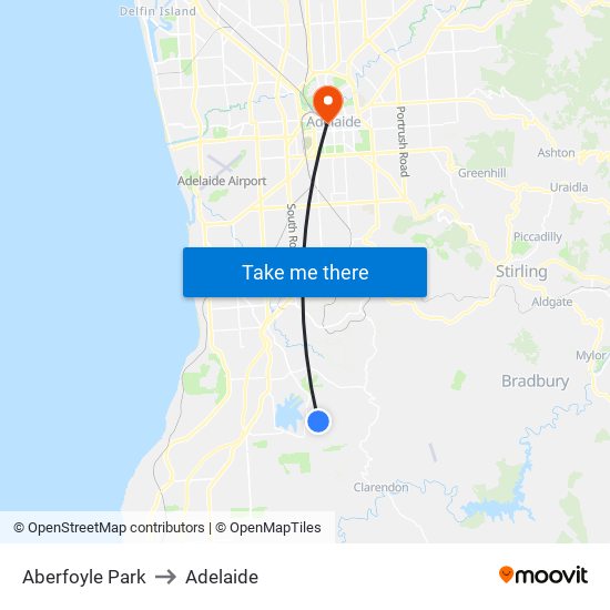 Aberfoyle Park to Adelaide map