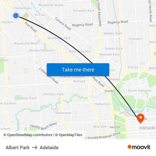 Albert Park to Adelaide map