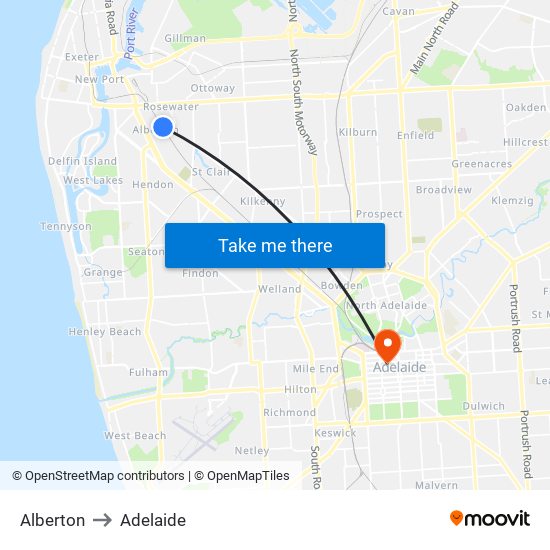 Alberton to Adelaide map