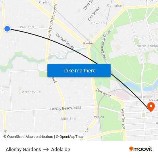 Allenby Gardens to Adelaide map