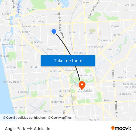 Angle Park to Adelaide map