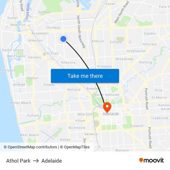 Athol Park to Adelaide map