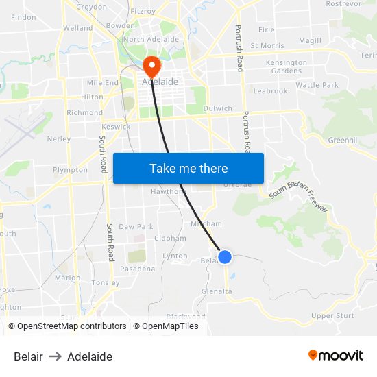 Belair to Adelaide map