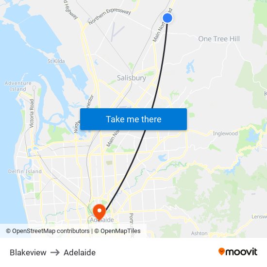 Blakeview to Adelaide map