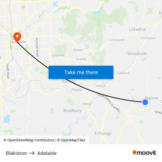 Blakiston to Adelaide map