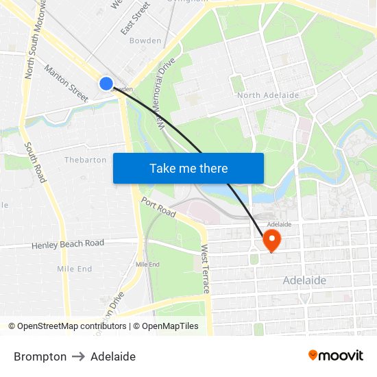 Brompton to Adelaide map