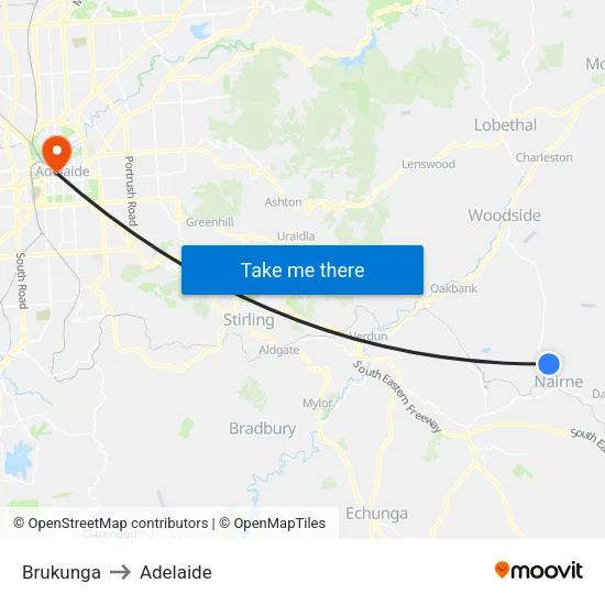 Brukunga to Adelaide map