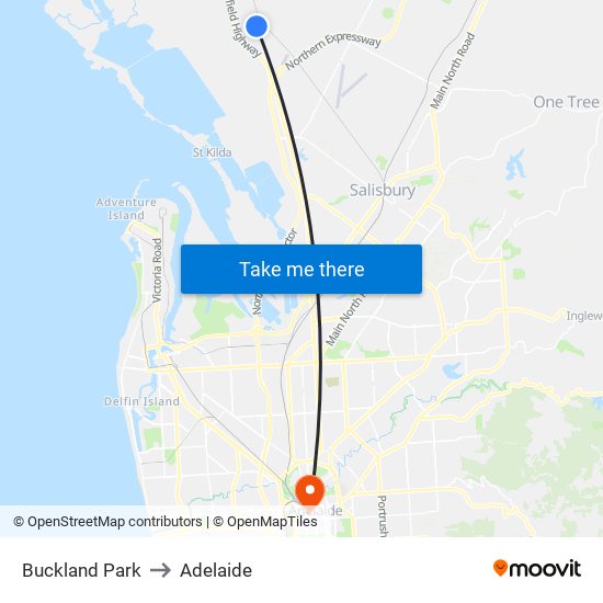 Buckland Park to Adelaide map