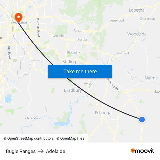 Bugle Ranges to Adelaide map