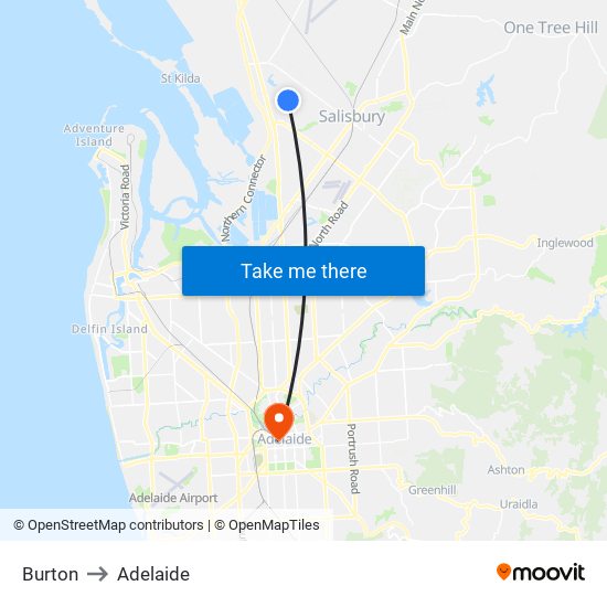 Burton to Adelaide map