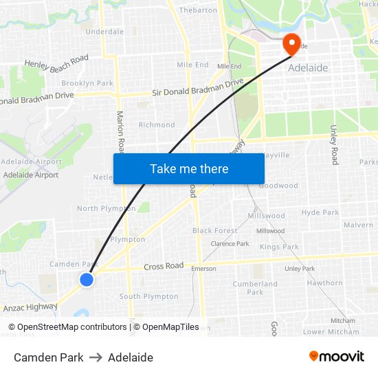 Camden Park to Adelaide map