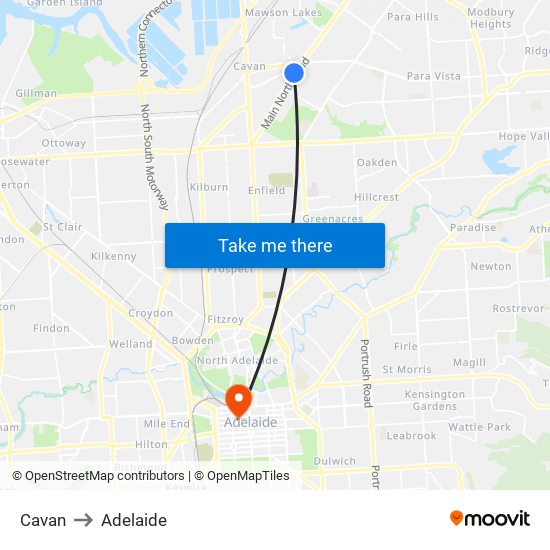 Cavan to Adelaide map