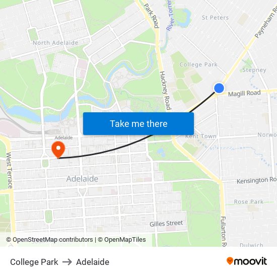 College Park to Adelaide map