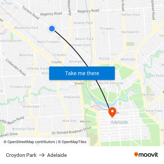 Croydon Park to Adelaide map