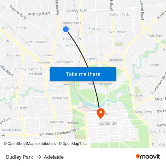 Dudley Park to Adelaide map