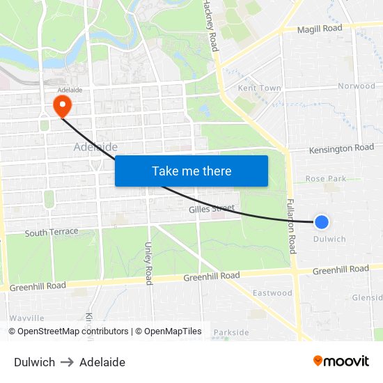 Dulwich to Adelaide map