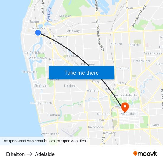 Ethelton to Adelaide map