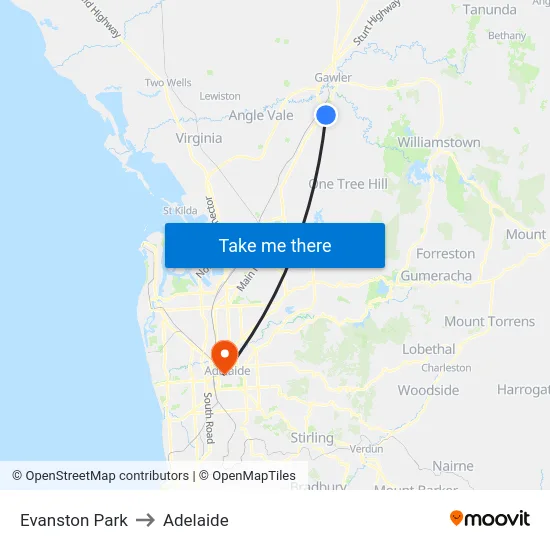 Evanston Park to Adelaide map