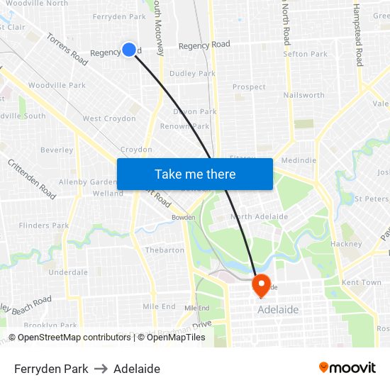 Ferryden Park to Adelaide map