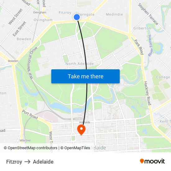 Fitzroy to Adelaide map