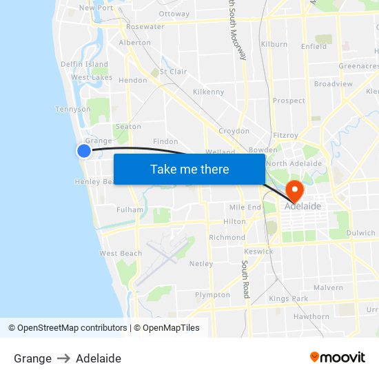 Grange to Adelaide map