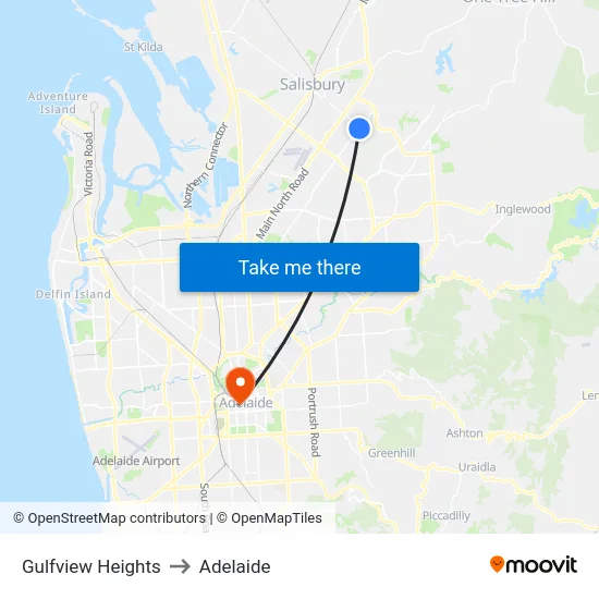 Gulfview Heights to Adelaide map