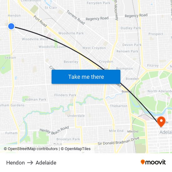 Hendon to Adelaide map