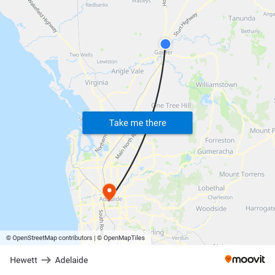 Hewett to Adelaide map