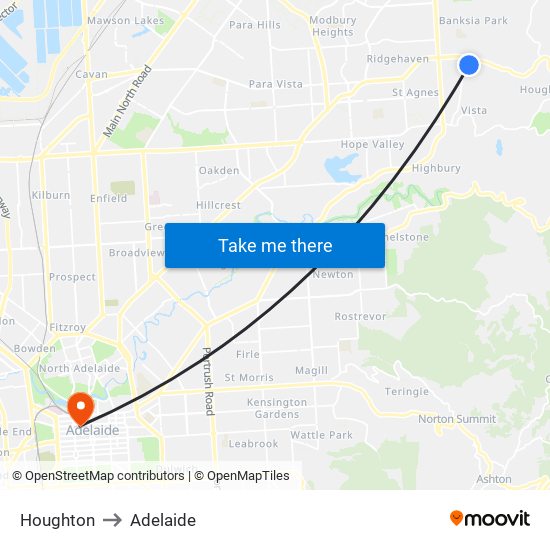 Houghton to Adelaide map