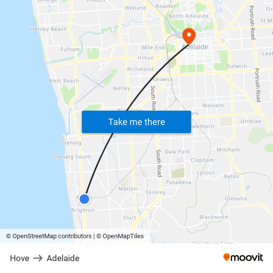 Hove to Adelaide map