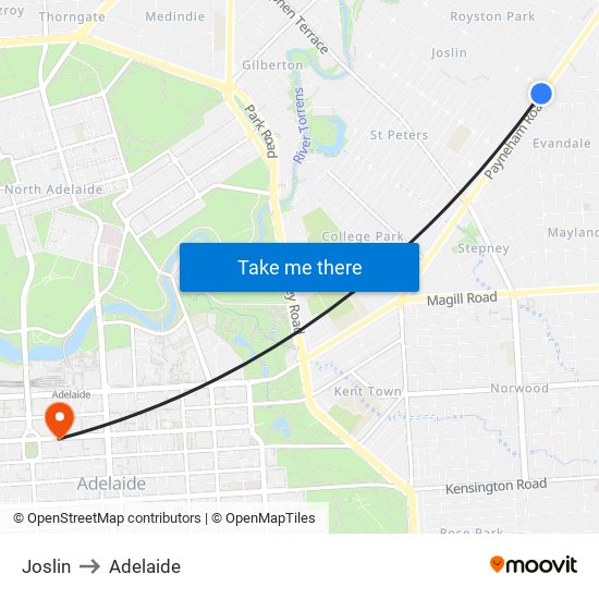 Joslin to Adelaide map