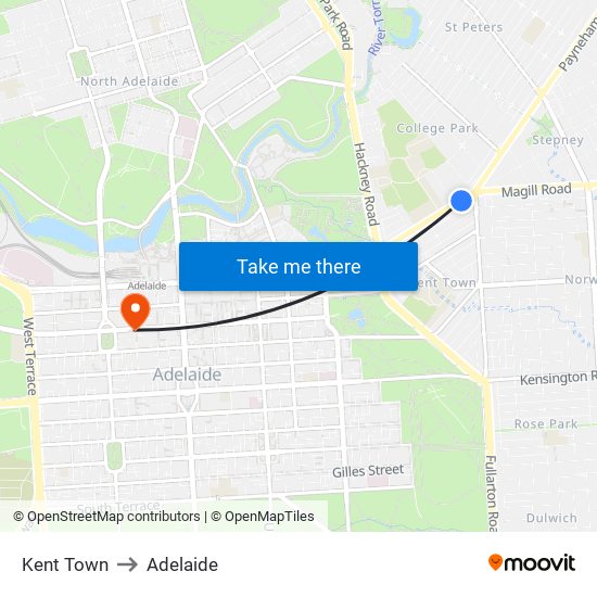 Kent Town to Adelaide map