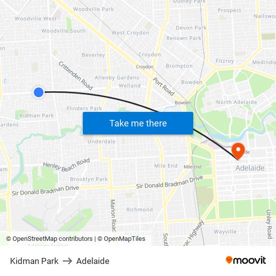 Kidman Park to Adelaide map