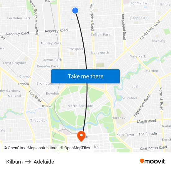 Kilburn to Adelaide map